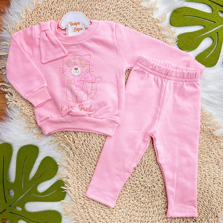 Conj. Casaco de Moletom Kitty Girl e Calça Legging - Rosa